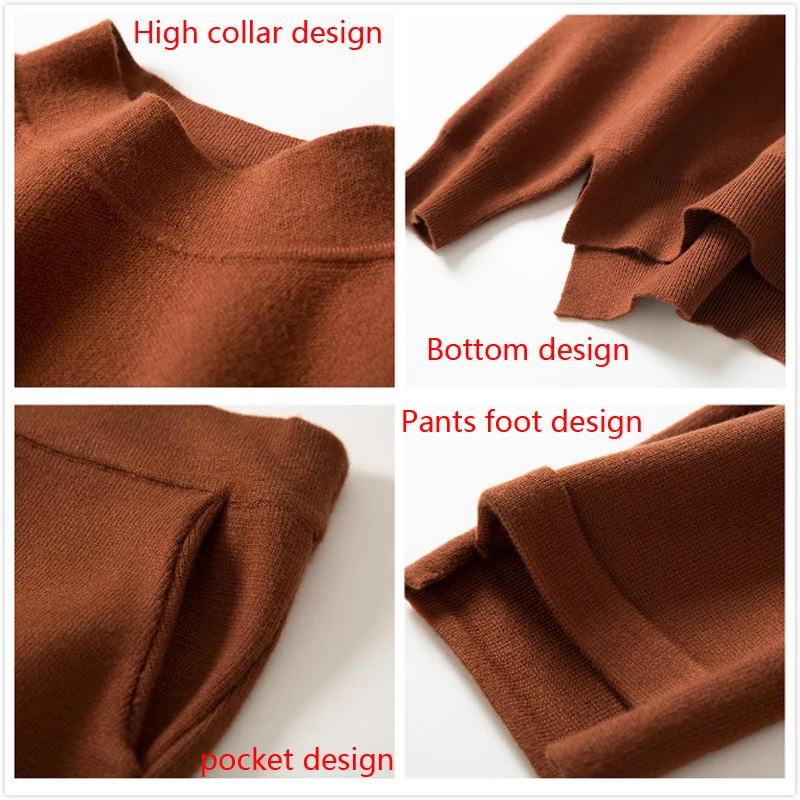 Осенне-зимний кашемировый вязаный спортивный костюм Водолазка пуловер свитшоты