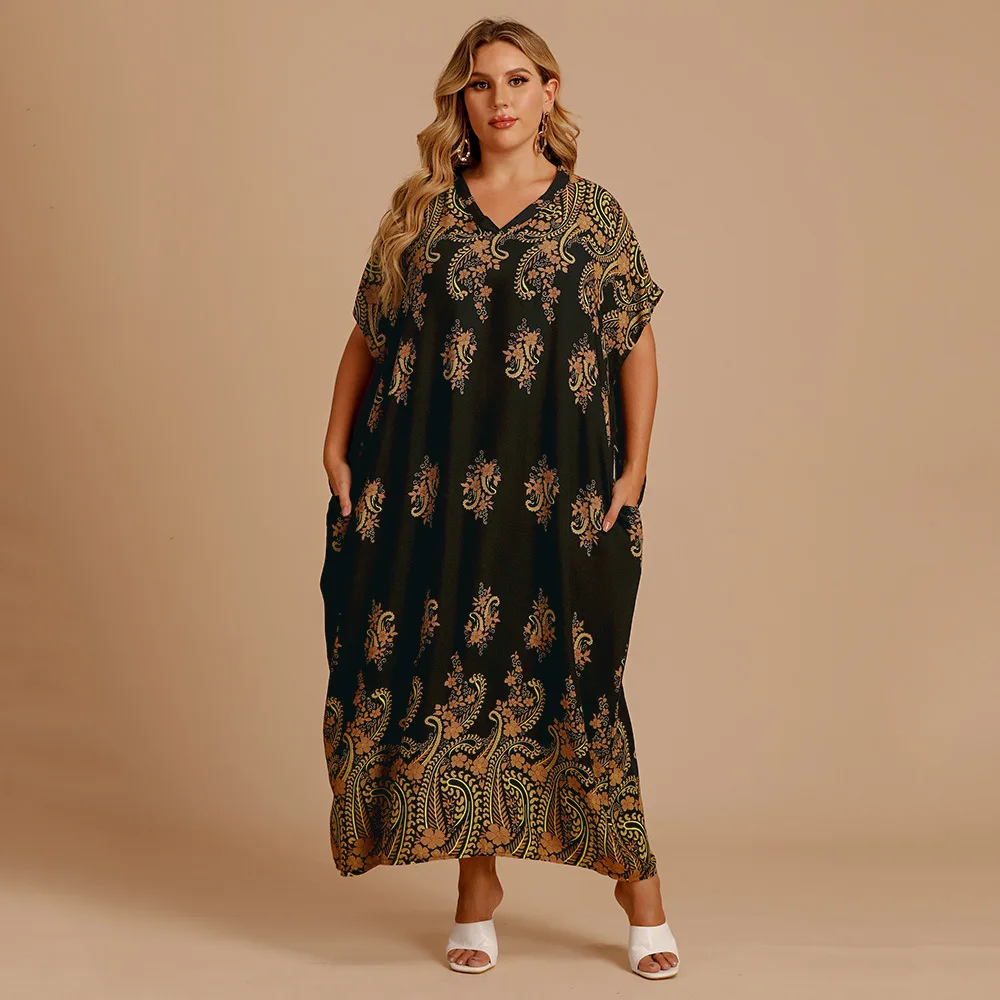 

Женское летнее платье с коротким рукавом и V-образным вырезом