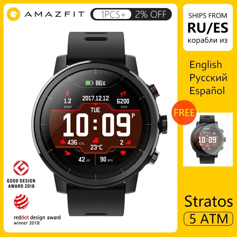Смарт-часы Amazfit Stratos 2 Pace 2 с gps монитором сердечного ритма 50 метров водонепроницаемые Оригинальные умные часы huami