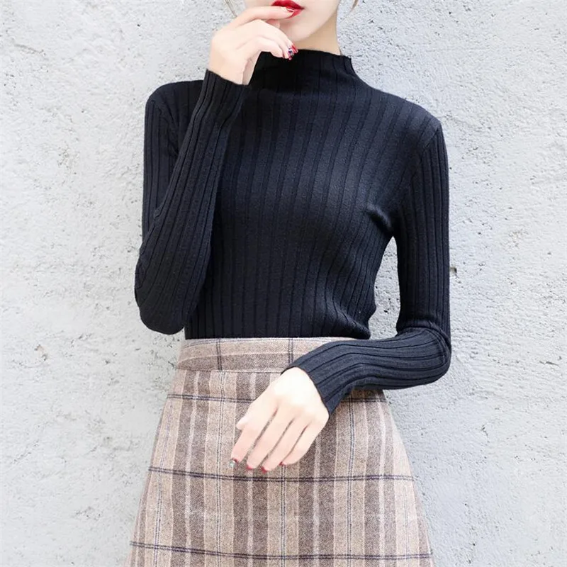 2019 осенне-зимний облегающий свитер с воротником средней длины женский тонкий