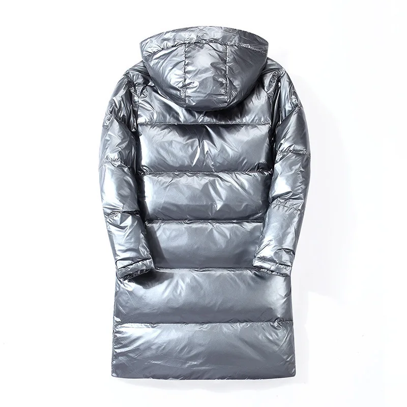 

Fashion Silver Jacket Men Winter Thick Warm Hooded White Duck Down Coat Brand Casual Long Sleeve Zipper Outerwear M-3XL