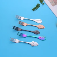 stainless steel dolphin shape fruit fork ice cream cake dessert coffee tea forks colorful kid home party mirror gold tableware
