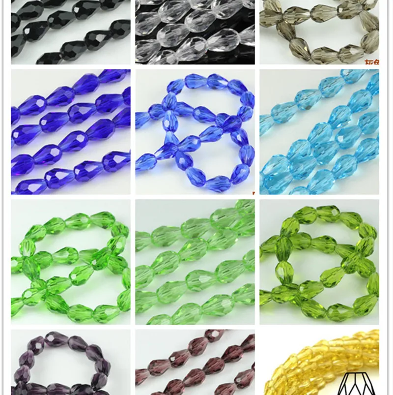 

Popular Tear-drop Crystal DIY Mix Color Glass Loose Beads Good Material Bead 8x12mm Pick Up Color y10441