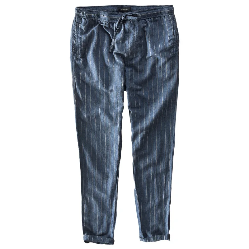 

Fashion Men 100%linen blue stripes Comfortable Male trousers casual straight lightweight pants