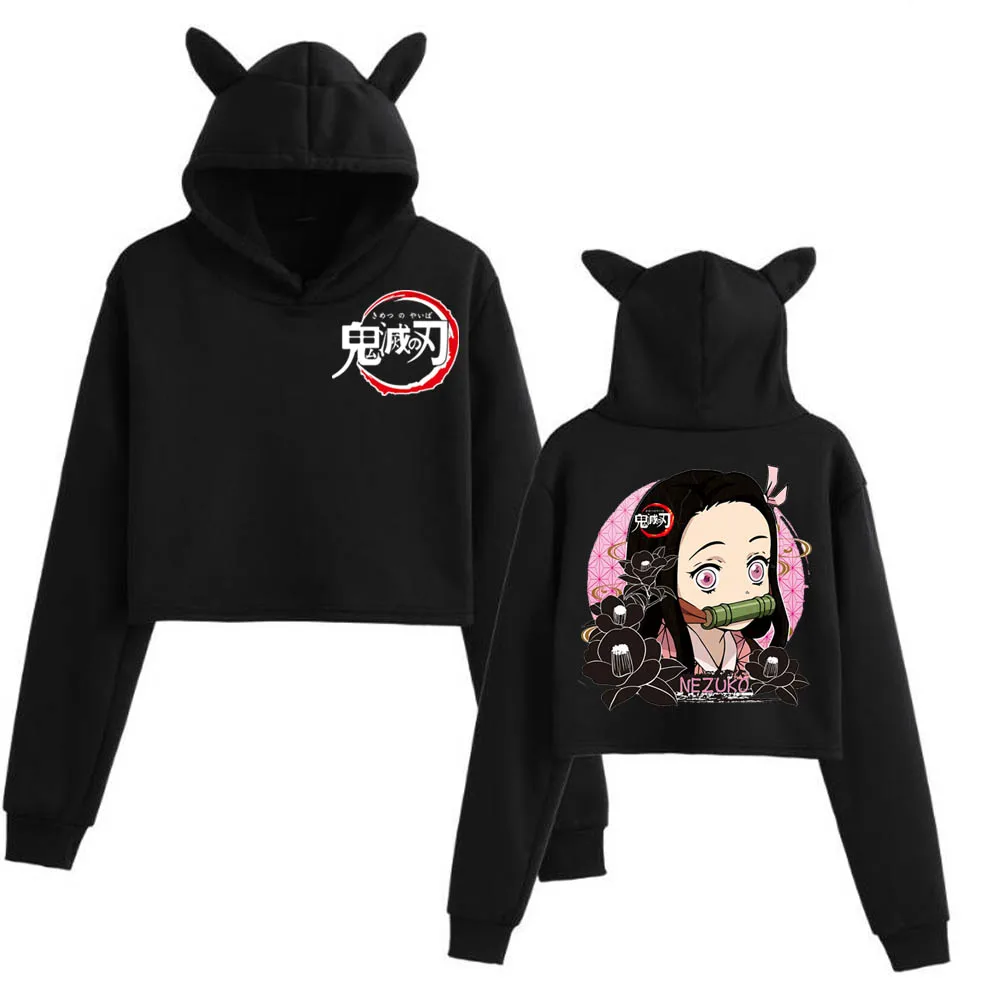 

Свитшот с капюшоном и принтом «рассекающий демонов», короткая пикантная толстовка с открытой талией, повседневный уличный стиль, худи Kamado ...