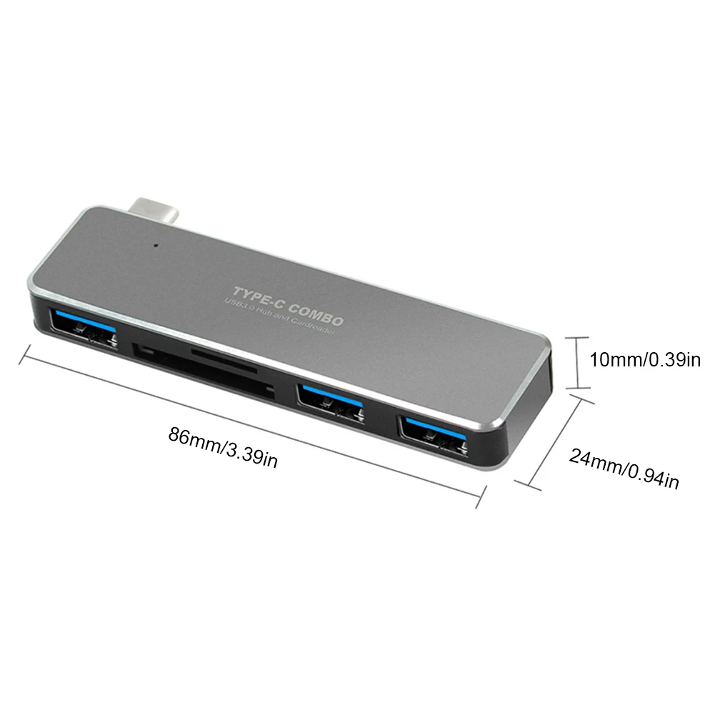 

5-In-1 TypeC Hub To USB3.0 Adapter TF/SD Card Reader 5Gbps Aluminum Alloy Transmission Rate 480Mbps Plug And Play External Drive