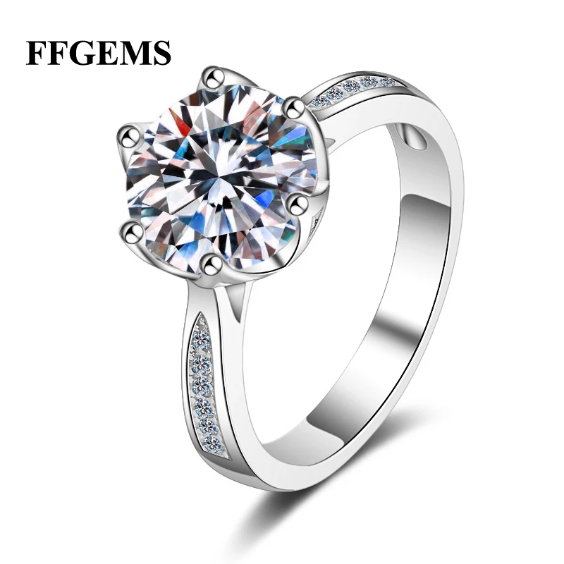 

925 sterling silver ring female 3 carat moissanite ring six claw moissanite