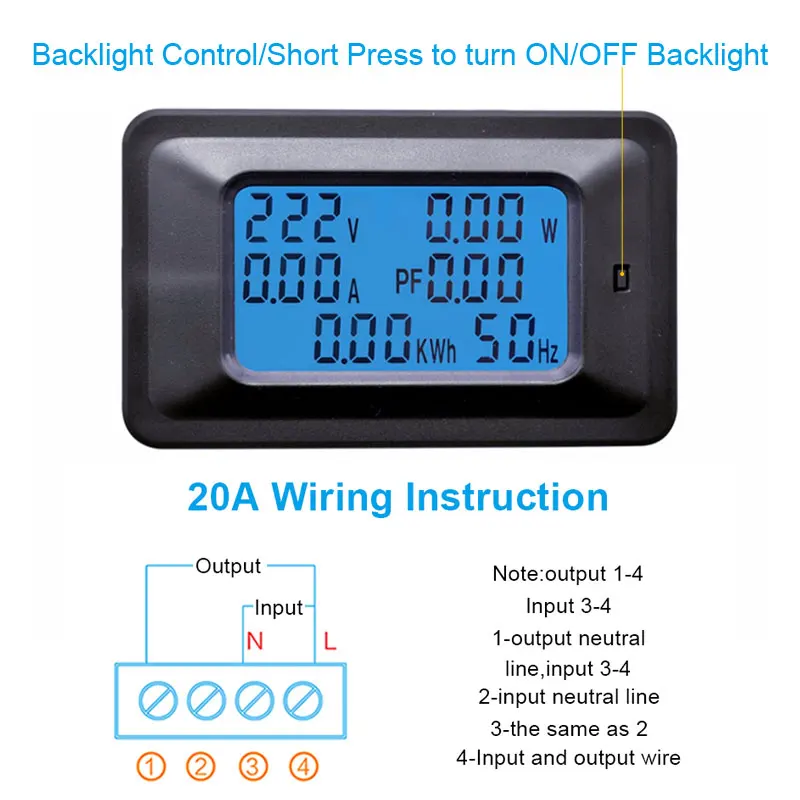 Цифровой вольтметр Амперметр переменного тока 220 В/20 А 4 квт измеритель