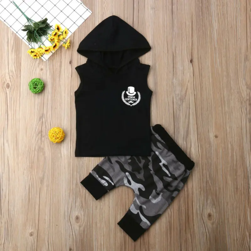 Newborn Toddler Kids Baby Boy Summer Clothes Hooded T-shirt Tops Harem Camo Pants 2Pcs Sets Casual Outfits 0-4T |
