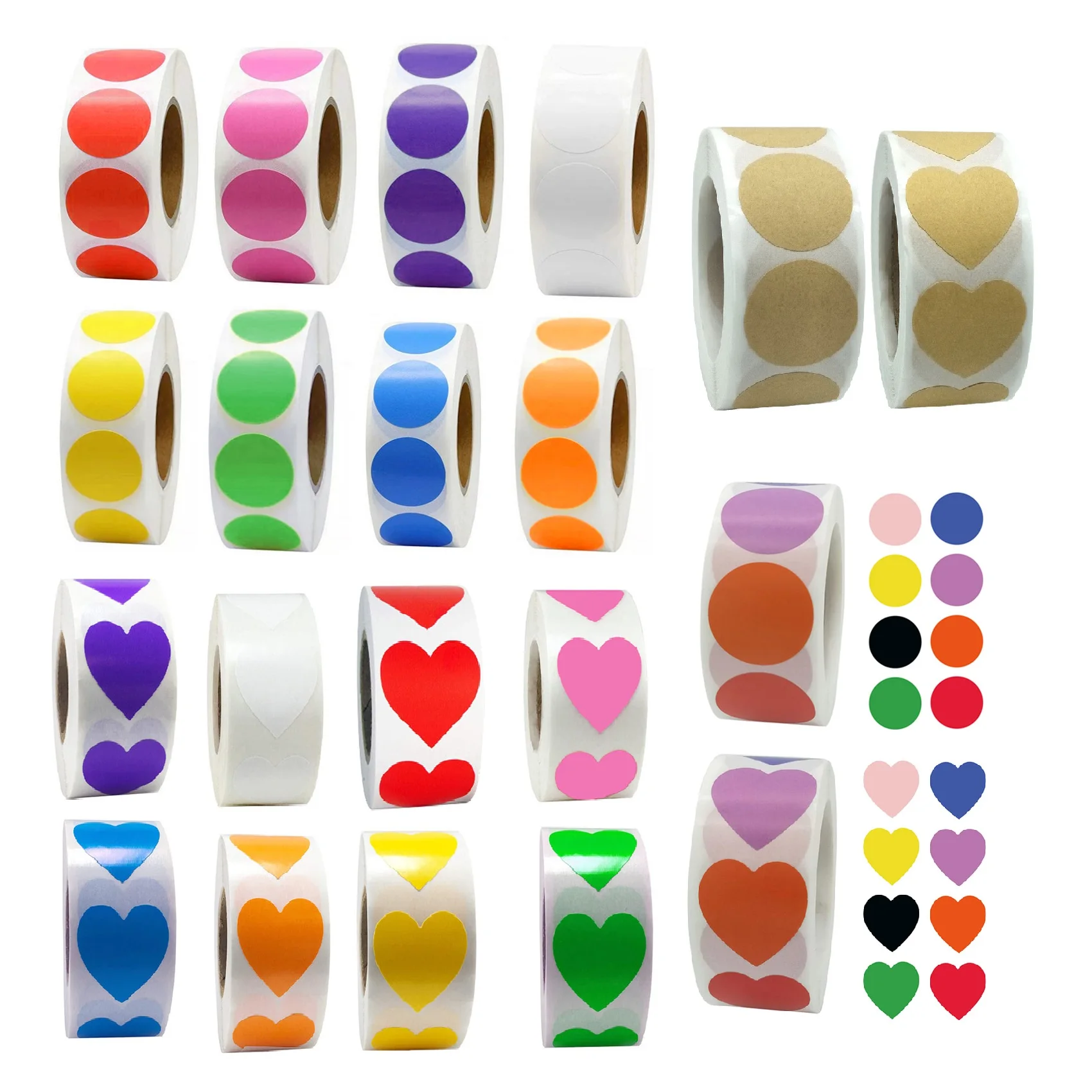

1 Roll 500Pcs Round Heart Shape Chroma Label 1 Inch Color-Code Dot Labels Stickers Wedding Package Seal Label Stationery Sticker