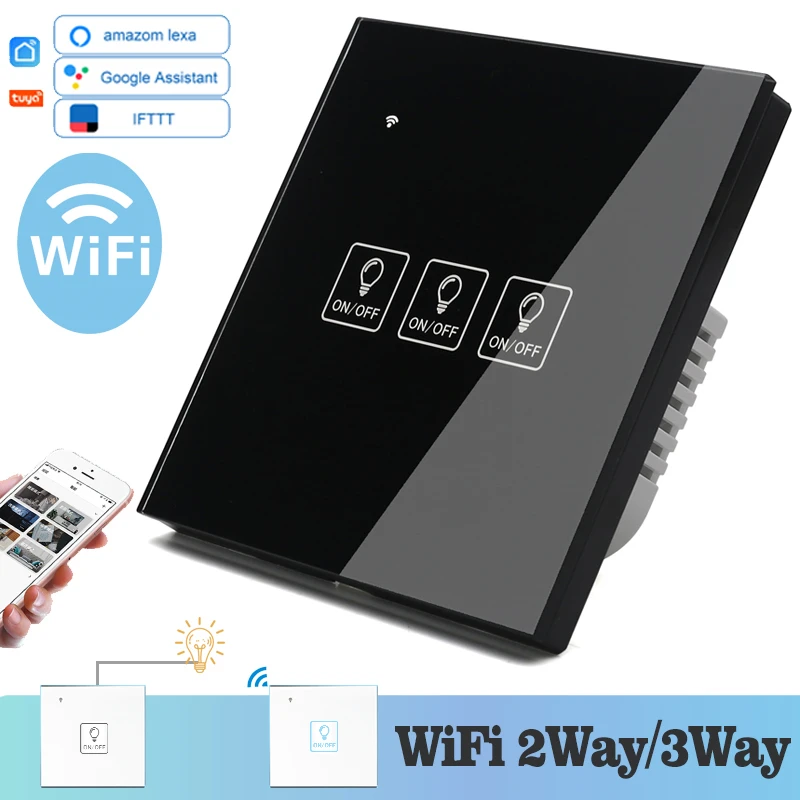 Сенсорный светильник WIFI значок настенный выключатель черное стекло синий