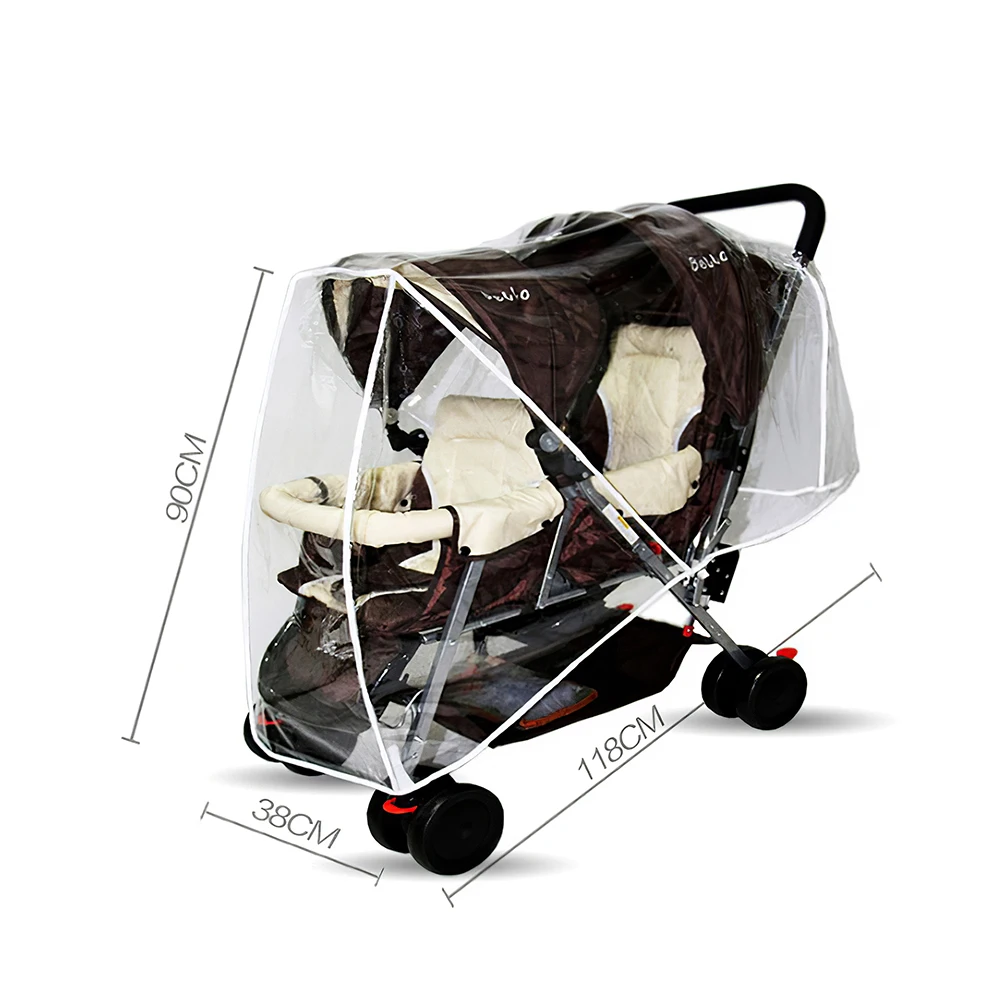 Windproof Rain Cover Universal Rain Cover For Twin Stroller Dust-Proof Rainproof Twins Baby Pushchairs Raincoat Cart Raincover images - 6