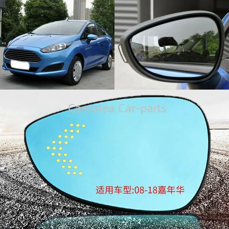 

For Ford Fiesta Car Rearview Mirror Glare Proof Blue Glasses Led Lamp Heated