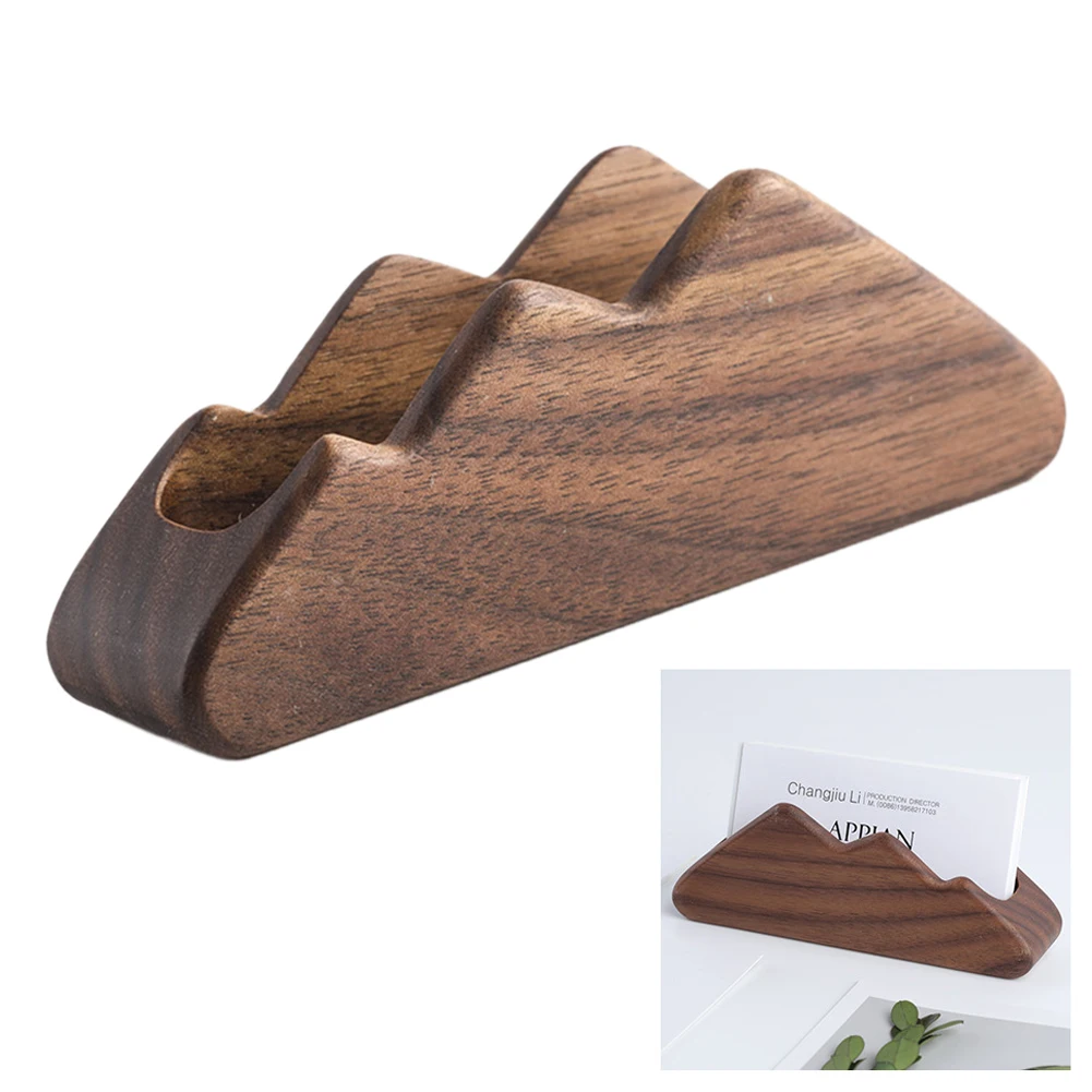 

Office School Mountain Shape Wood Business Card Holder Large Capacity Dinner Party Note Memo For Desk Home Decor Display Stand