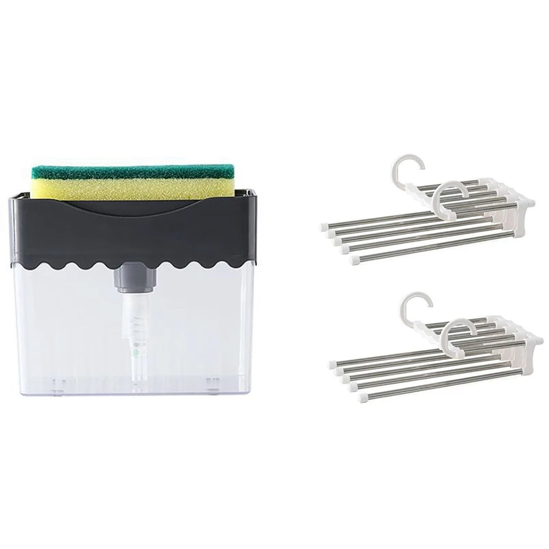 

Pants Hanger Closet Organizer Space Saver Clothing Rack (2PCS) with Soap Pump Dispenser and Sponge Holder