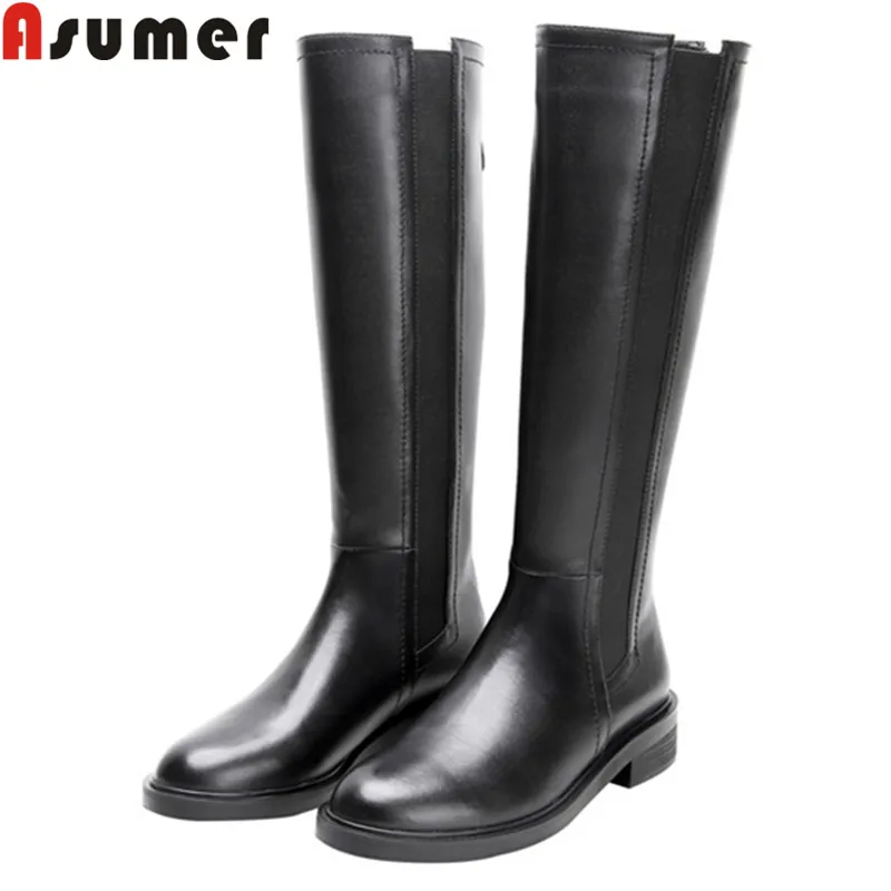 Женские сапоги из ПУ и натуральной кожи без застежки на низком каблуке|Сапоги до