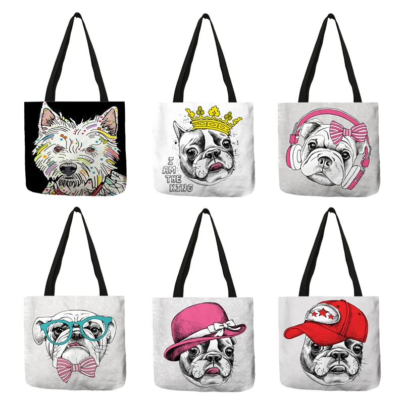 

Creative Bulldog Terrier Print Tote Bag Women Handbags Eco Linen Shopping Bags With Customized Print Traveling school Bags