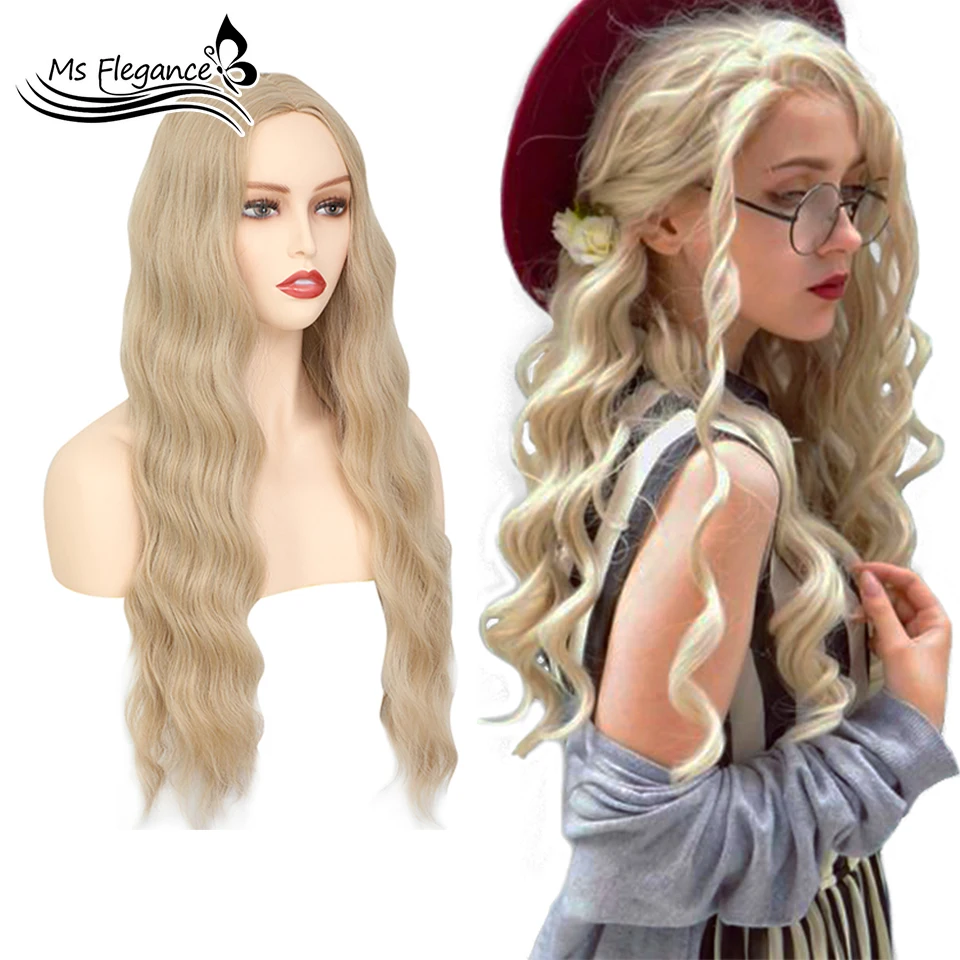 Длинные женские парики на водной волне MS FLEGANCE 24 дюйма блонд черный темно синий