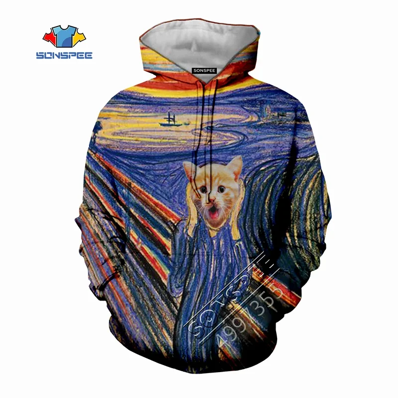 Забавный кот арт дизайн масляная живопись SONSPEE хип хоп топы для взрослых детей