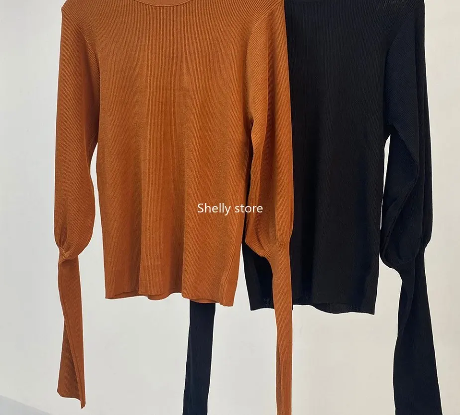

Women Sweater 2020 New Round Neck Puff Sleeve Slim Knit Bottoming Shirt