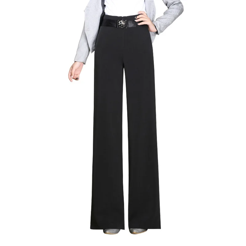 

Elegant 2020 New Autumn Spring Women Pants Office Ladies High Waist Casual Full Length Soild Zipper Wide Leg Pants Fashion