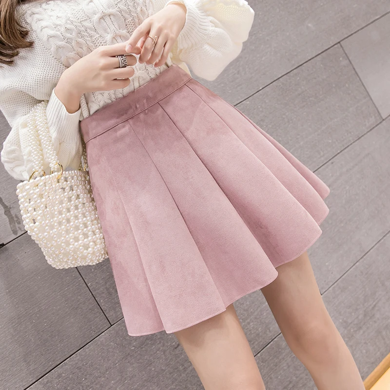 

Осенне-зимняя женская однотонная плиссированная юбка из замши с высокой талией