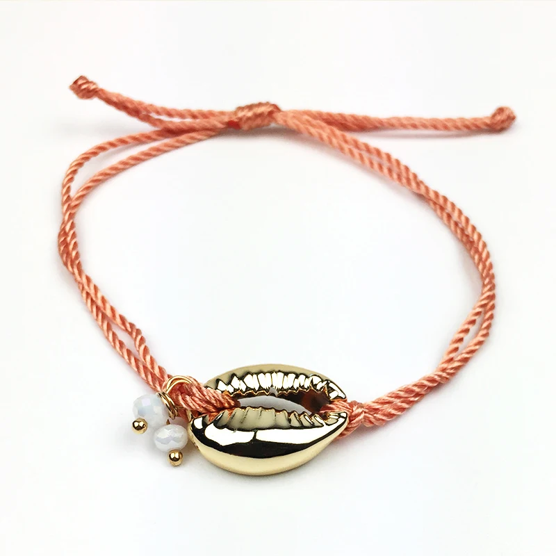 Bff Бохо раковина Каури браслеты для женщин оранжевая веревка цепь пара браслет
