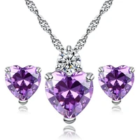 cz heart necklace earrings love pedant jewelry sets for women girls