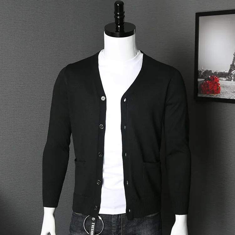 2019 весна и осень мужской деловой корейский тонкий свитер сплошной цвет удобный