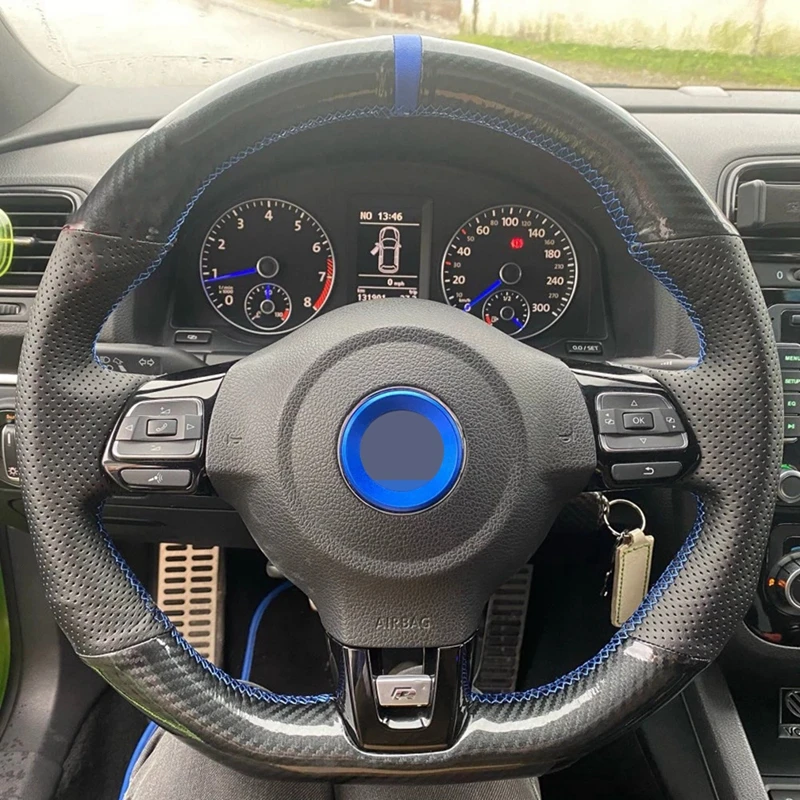 Hand-Stitched Non-slip Black Carbon Fiber Genuine Leather Car Steering Wheel Cover For Volkswagen Golf 6 GTI MK6 Scirocco R