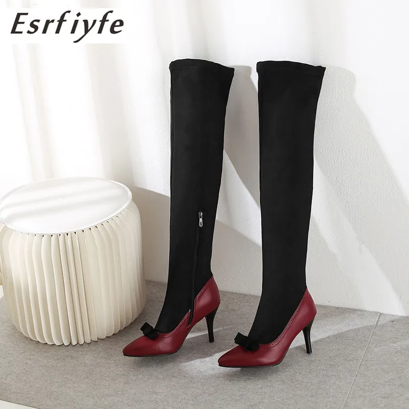 ESRFIYFE/2020 г. Новые Модные тканевые носки из искусственной кожи и флока ботфорты с