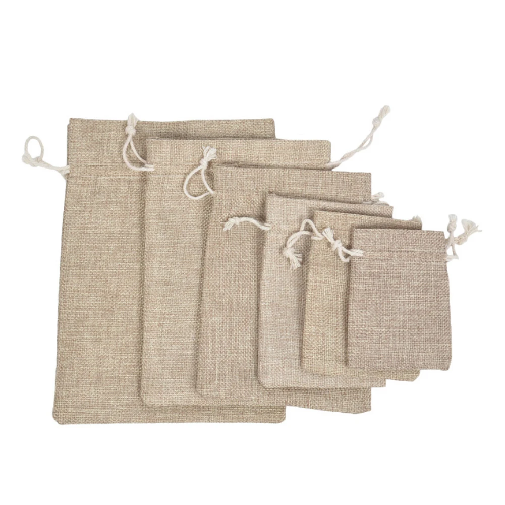 

10pcs Natural Linen Burlap Bag Jute Gift Bag Drawstring Gift Bags With Handles Gift Packaging Party Favor Candy Bags