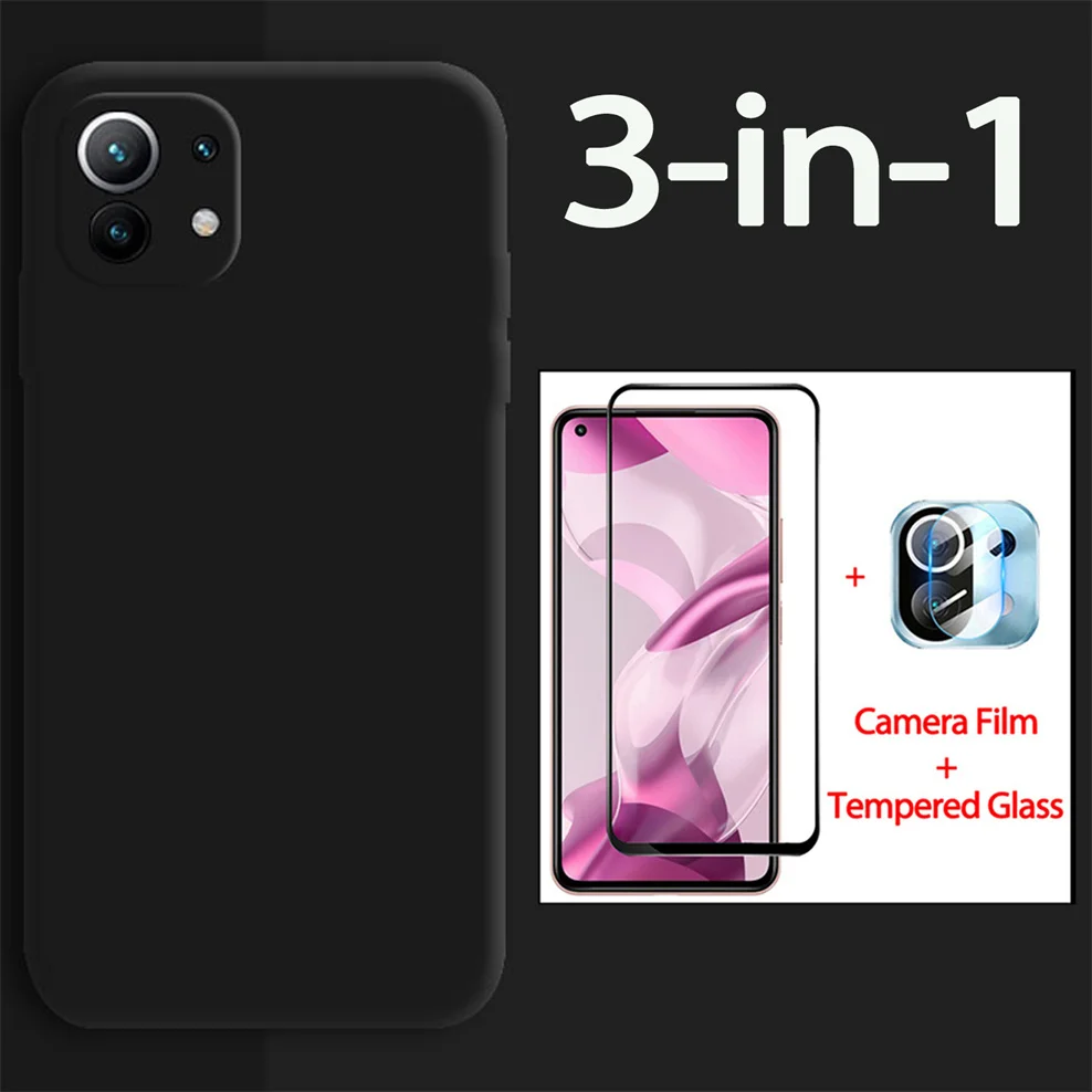 

matte case + glass for mi11 lite 5g ne soft liquid tpu phone cases mi11t xiaomi 11 t pro cover mi 12 lite xiaomi 11lite 5g case