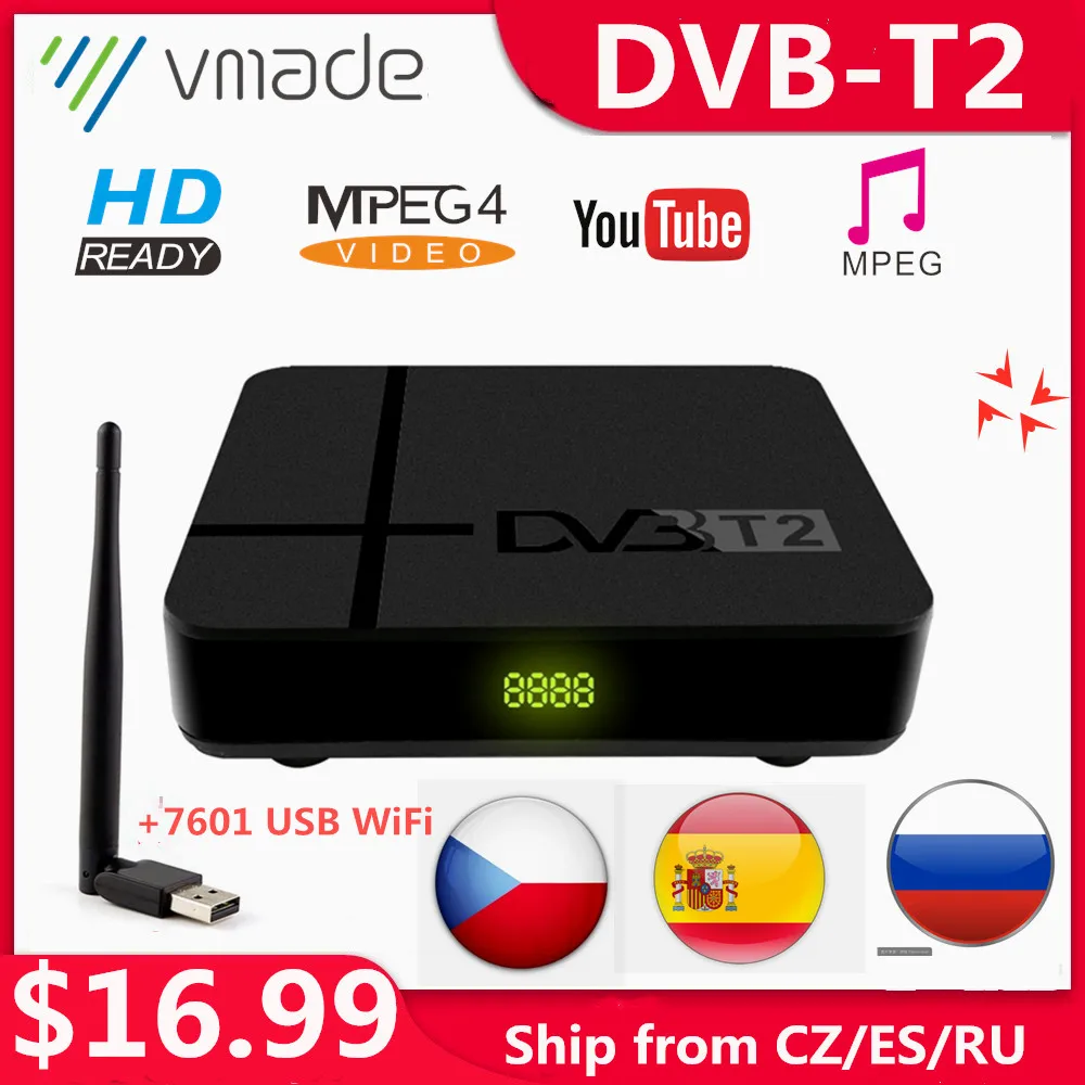 Цифровой DVB T2 суши ТВ тюнер для Европы Испания Италия Чехия H.265 hevc 10Bit с YouTube M3U USB Wi Fi