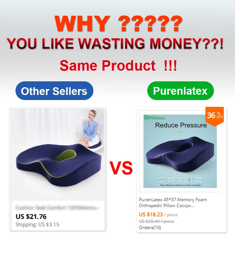 PurenLatex 45*37 Ортопедическая подушка из пены с эффектом памяти, подушка для стула копчика, подушка для сиденья автомобиля, коврики для инвалидных колясок, для лечения геморроя позвонка