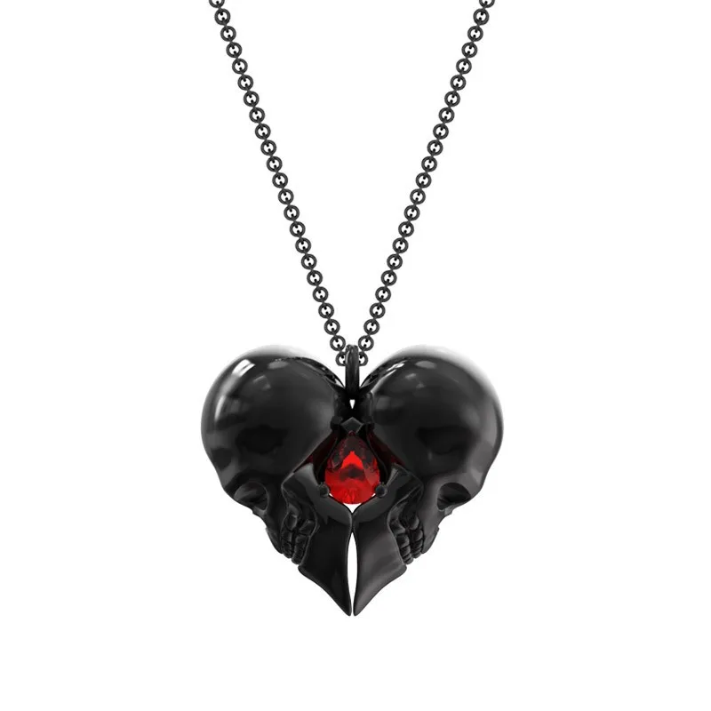 

Berbeny Double Skull Pendant Necklaces Men Hiphop Rock Street Culture Titanium Classic Chain Necklace Zircon Fashion Jewelry