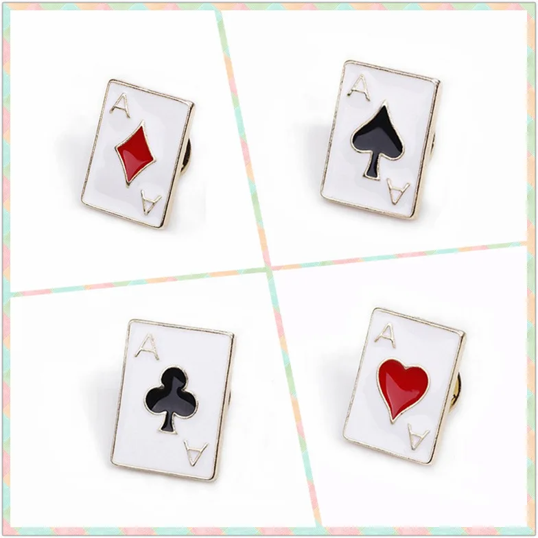 see chart 4 pieces 8 шт./лот, Набор для игры в карты, металлический покерный набор, лопата, Клубные булавки, эмалированная брошь, ювелирное изделие, броши для женщин, булавка на лацкане, мужские аксессуары - Окраска металла: see chart 4 pieces