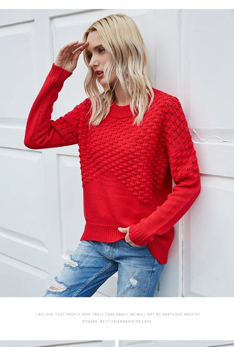 

Donsignet Women's Sweater New Fashion Spring and Autumn Round Neck Pullover Solid Color Loose Knit Long Sleeves Woman Sweaters