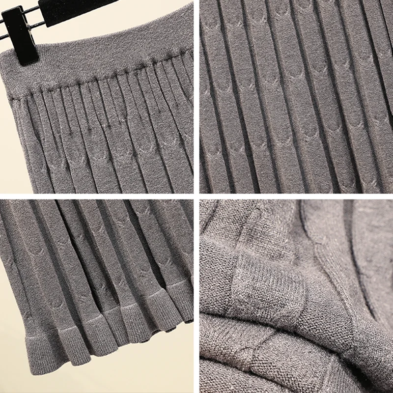 

Jupes longues tricotees Vintage pour femmes, grande taille 4Xl, printemps automne hiver, couleur Pure, noir2021