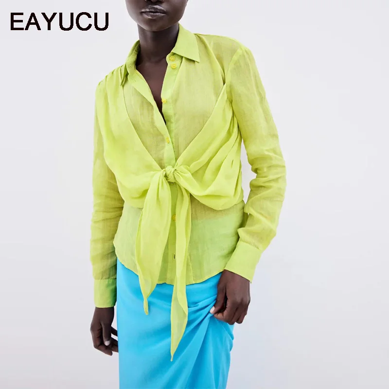 

Женская хлопковая рубашка с длинным рукавом и V-образным вырезом