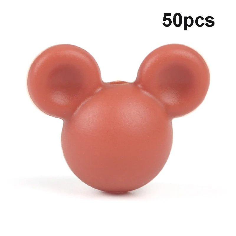 Brick red LOFCA 50 шт силиконовые бусины для прорезывания зубов Микки детские бусины для прорезывания зубов силиконовые бусины пищевого качества BPA бесплатно DIY Изготовление ожерелий с подвесками - Цвет: Brick red