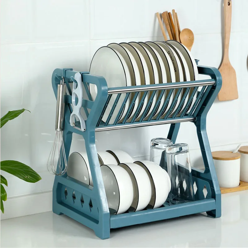 

Double-layer Dish Storage Drain Rack Bowl Plates Shelf With Chopstick Cage Hook Tableware Organizer Rack Basket Kitchen Tools