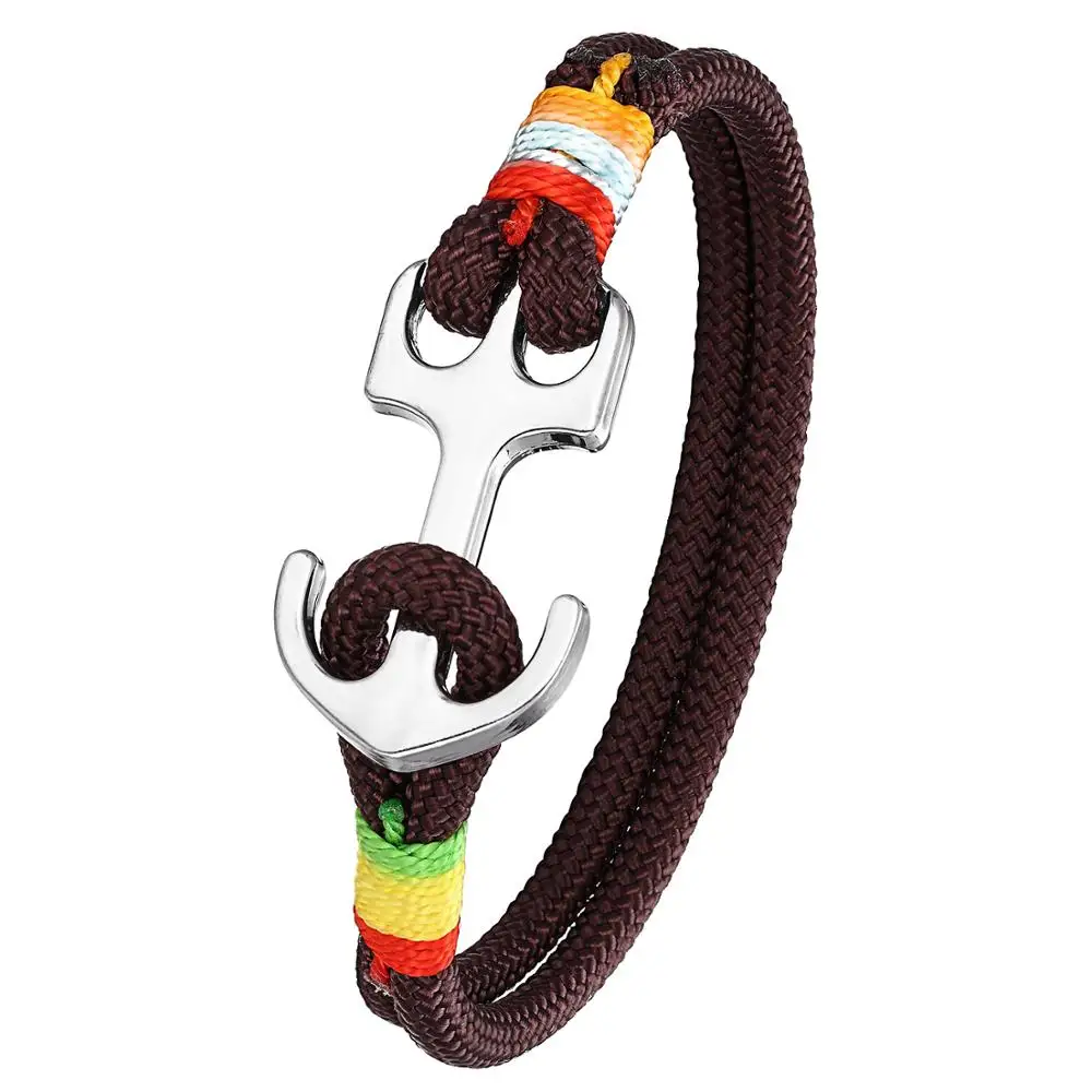 

High quality men's bracelet smooth black leather bracelet anchor alloy sport hook
