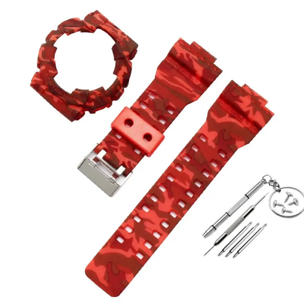 Силиконовый регулируемый чехол для часов Casio простой сменный черного и золотого