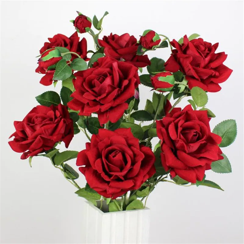 Поддельные с длинными стеблями бархатная Роза (3 головок/шт) 40 55 &quotДлина