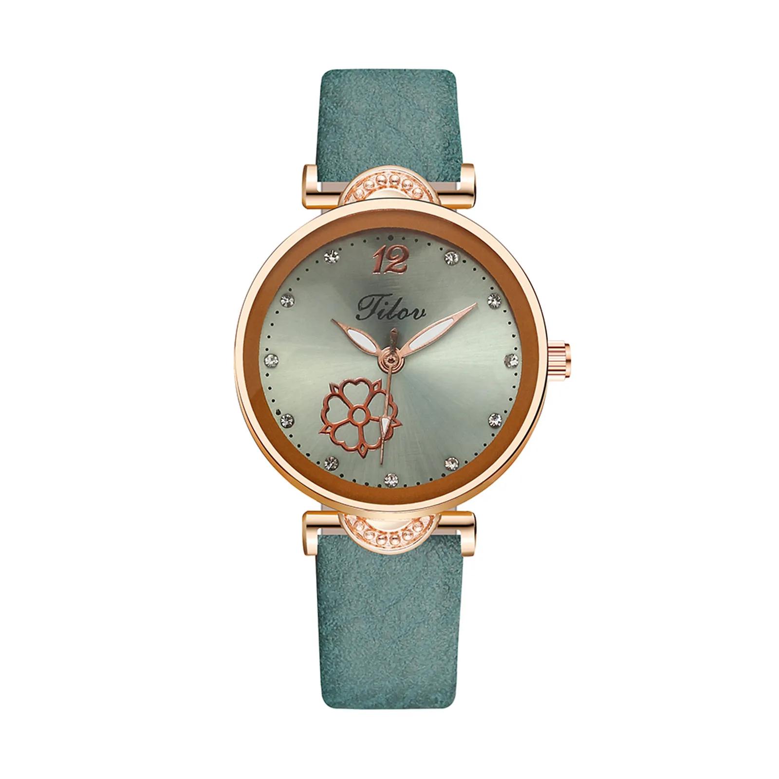 

Men Women Casual Fashion Business Gear Watch Flower Diamond Engraved 6-Color Imitation Leather Strap часы часы женские наручные