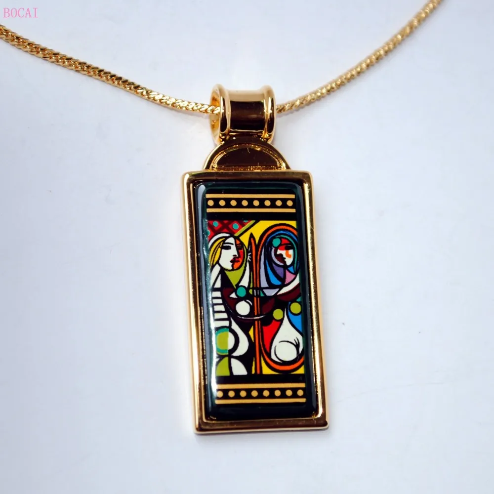 

Новинка 2020, модный эмалированный кулон BOCAI для женщин, длинное ожерелье до ключиц, красивая девушка перед зеркалом, узорные украшения