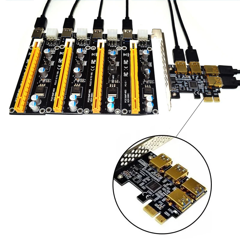 USB 3 0 Райзер PCI E экспресс 1x до 16x адаптер карты PCIE 1 на 4 слота PCIe порт множитель для