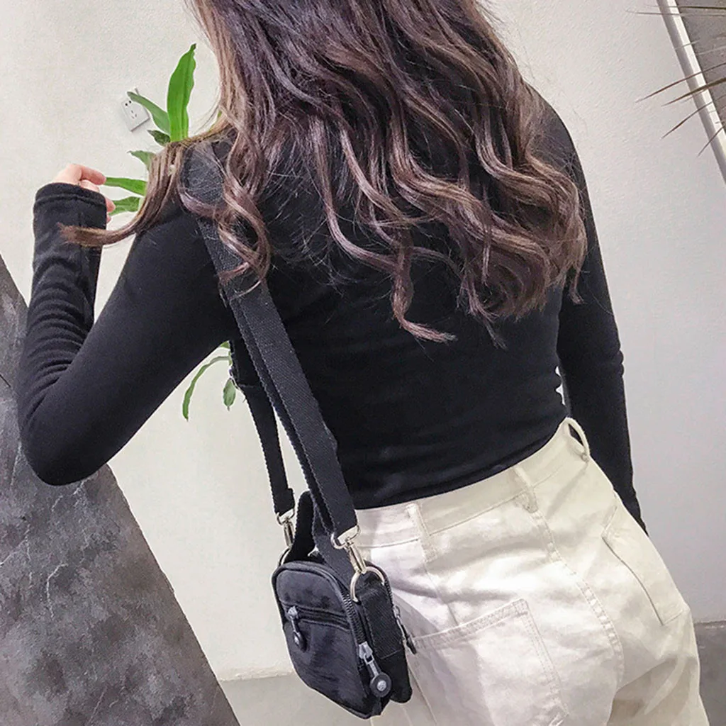 Осенне-зимние женские топы с высоким воротником и длинным рукавом однотонные