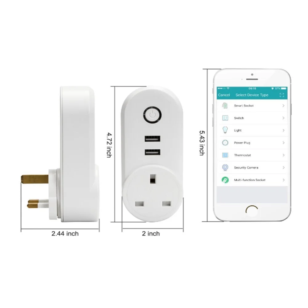 2 шт. UK HK MY SG Smart Plug с двумя портами usb 10A домашняя Автоматизация Wi-Fi розетка
